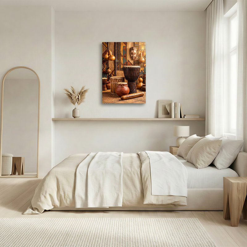 Art mural sur toile "Tambours de terre et masque africain", 36"H x 24"W
