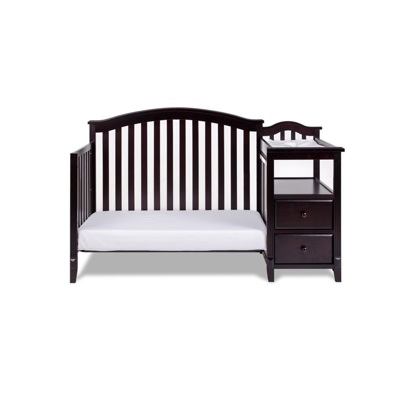 Espresso Pine Wood 4-in-1 Convertible Crib with Changer
