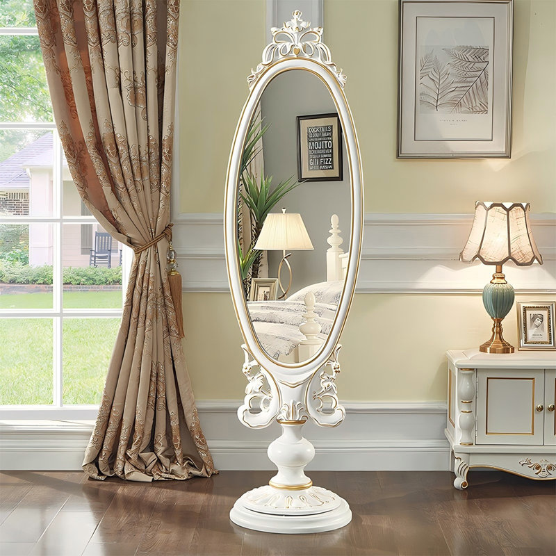 Surface de miroir de 74,8 po de forme spéciale avec miroir en bois de hêtre blanc
