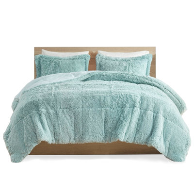 Twin/Twin Xl Shaggy Long Fur Comforter Mini - Blue, , Blue Fur, Reverse