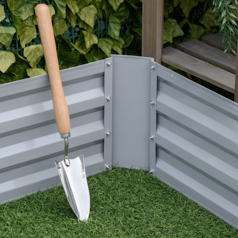 Gray Galvanized Steel Raised Garden Bed Planter Set