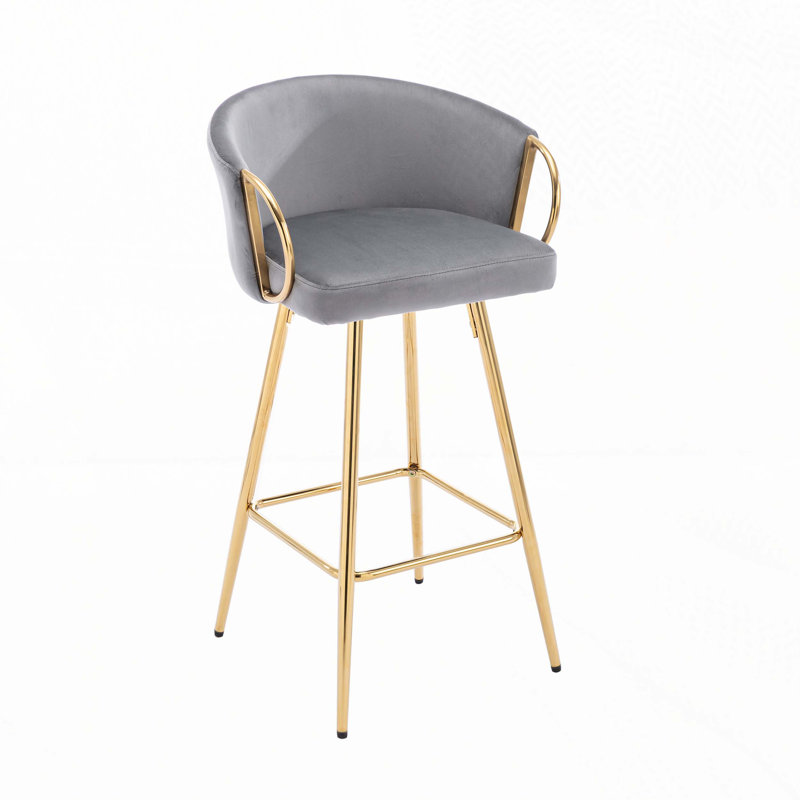 Bar Stools,with Chrome Footrest and Base Velvet + Golden Leg Simple Bar Stool, Bar Stool (30.31" Seat Height), Gray