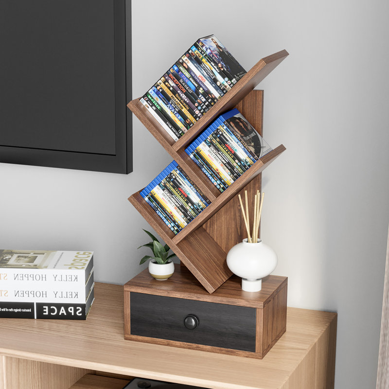 24''H X 12''W 5-Tier Bashan Geometric Storage Bookcase, Brown