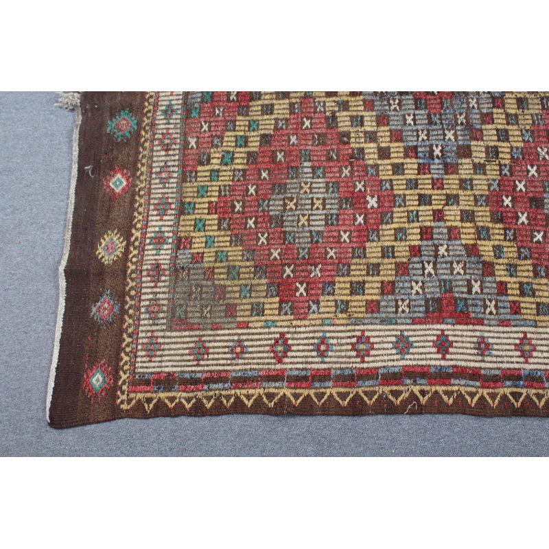 Grand tapis kilim turc vintage en laine jaune vif avec motif de broderie complexe