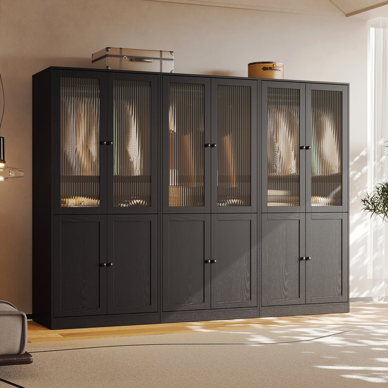 Armoire moderne 20 po x l 94,5 po x H 71 po avec portes à fermeture douce - garde-robe en verre cannelé avec tablettes et tiroirs