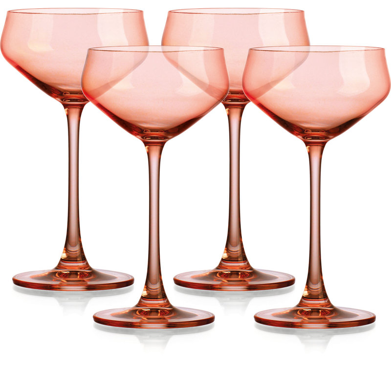 Ensemble de quatre verres coupés translucides, Corail