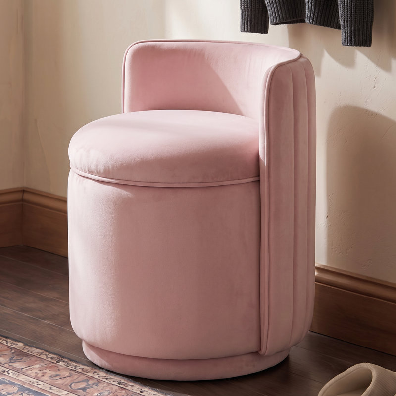 Upholstered Velvet 360° Swivel Storage Vanity Stool No Assembly Needed, Pink