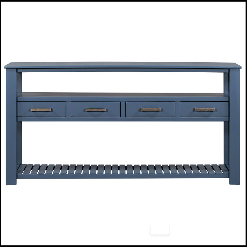 Canapé console 62,2 po avec 4 tiroirs et 2 tablettes, Marine