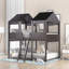 Lit double superposé au-dessus d'un lit double avec toit, fenêtre, garde-corps, gris antique pour chambre à coucher-130040639