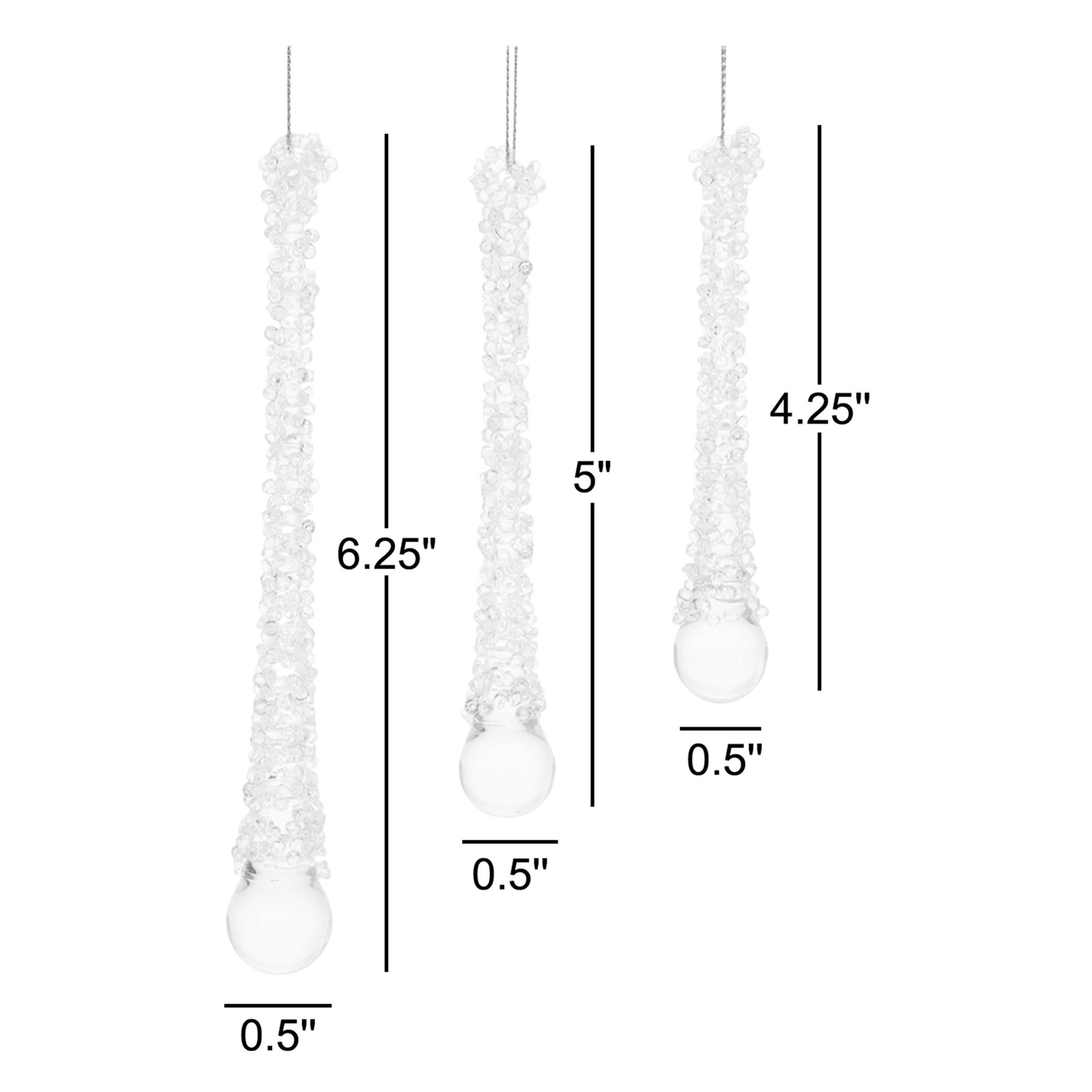 Clear Beaded Glass Icicle Drop Ornament (Set of 12)