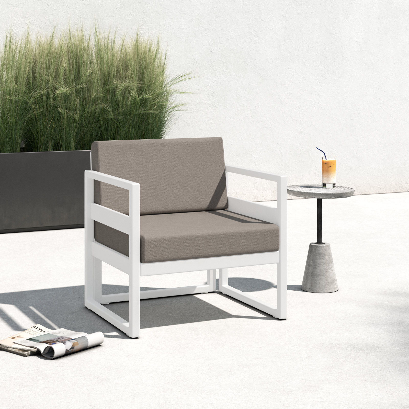 Lane Outdoor Lounge Chair, White, Taupe