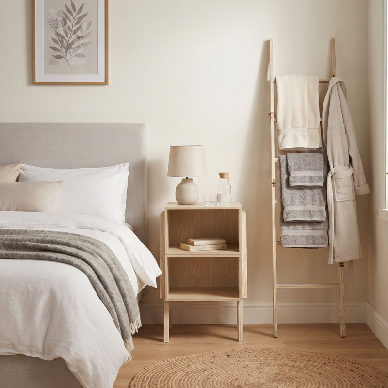 Ensemble de rangement en bois 3 pièces - Table de chevet à cubes empilables et échelle à couvertures, échelle à serviettes empilable et rustique - Ensemble de rangement en pin massif pour chambre ou salle de bain