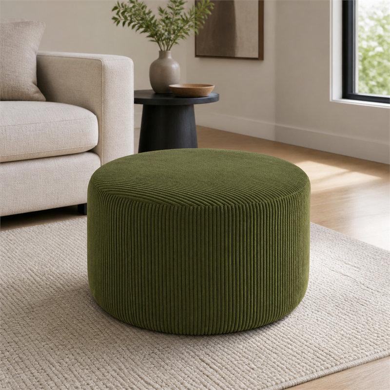 Pouf rond en velours côtelé, vert olive