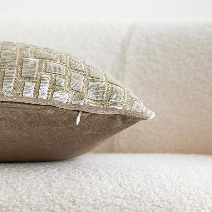 Housse de coussin réversible en velours abstrait, Beige / abstrait