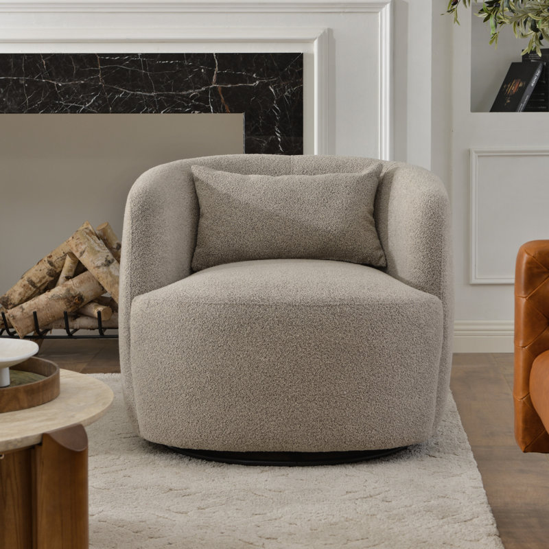 Jaydin 34" Wide Boucle Upholstered Swivel Armchair, Taupe Boucle