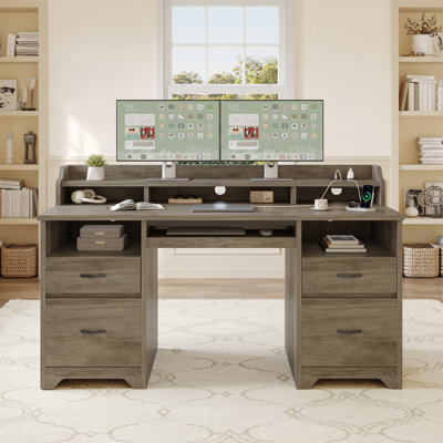 59" Executive Computer Desk with Power Strip, Home Office Desk with 2 Storage and 2 File Drawers by Winston Porter