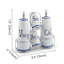 Ensemble d'huile et de vinaigre en céramique, 4 pièces de la collection Cruet blanc et bleu avec verseurs de 8 oz, salières et poivrières et support de comptoir en métal