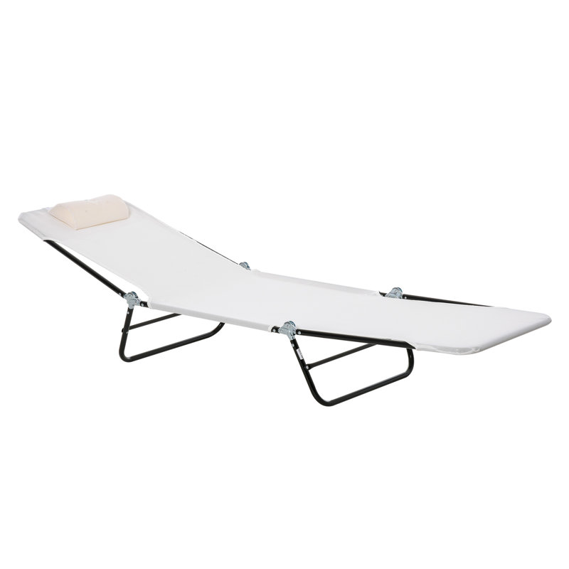 Folding Chaise Lounge Chair, Adjustable Reclining Outdoor Sun Tanning Chair With Soft Headrest, Breathable Mesh Seat & Durable Steel Frame, Yard, Pool & Beach