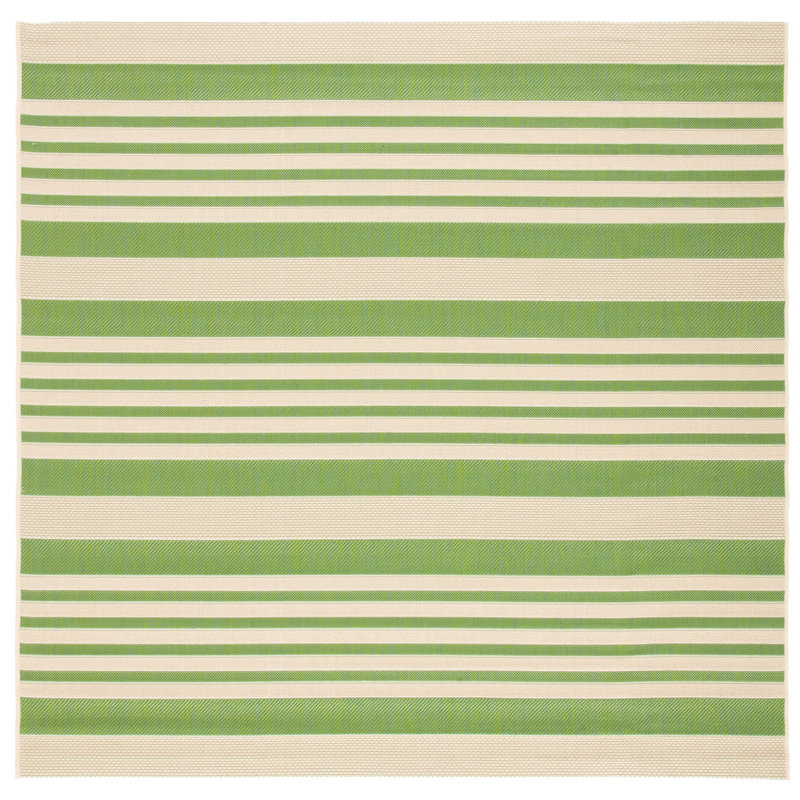 Arneshia Striped Machine Made Power Loom Acrylic Indoor / Outdoor Area Indoor/Outdoor Area Rug in Green/Beige, Square 6'7"