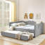 Lit de jour double, lit de jour rembourré en vichy équipé d'un cadre gigogne escamotable et d'une poche de rangement latérale, canapé-lit multifonctionnel en bois massif pour chambre d'enfant et chambre d'amis-958171184-958171187