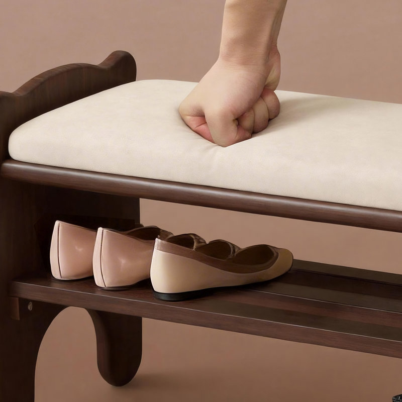 31.5" Wide Shoe Storage Bench With Cushion Entryway Bench