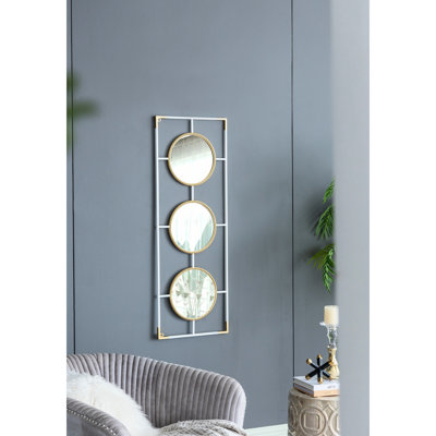 Art mural doré et blanc en miroir, style moderne, 15,7 po x 43,3 po et blanc, contemporain, 43,5 po x 15,5 po
