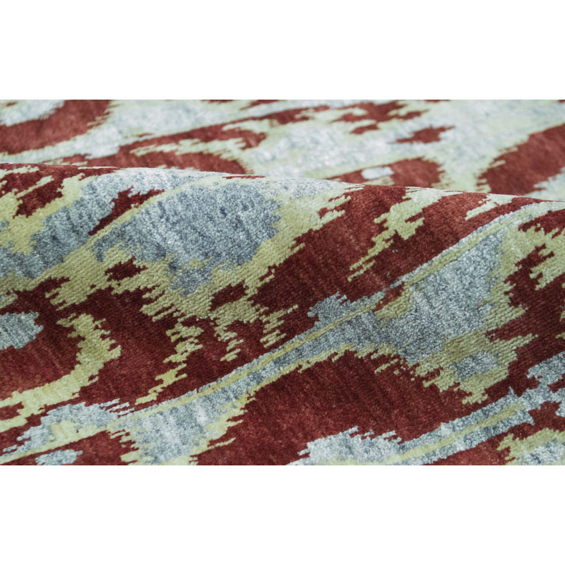 Tapis rouge et gris noué à la main de haute qualité