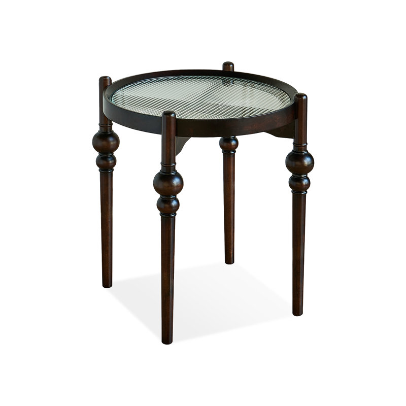 Retro Glass+Solid Wood End Table