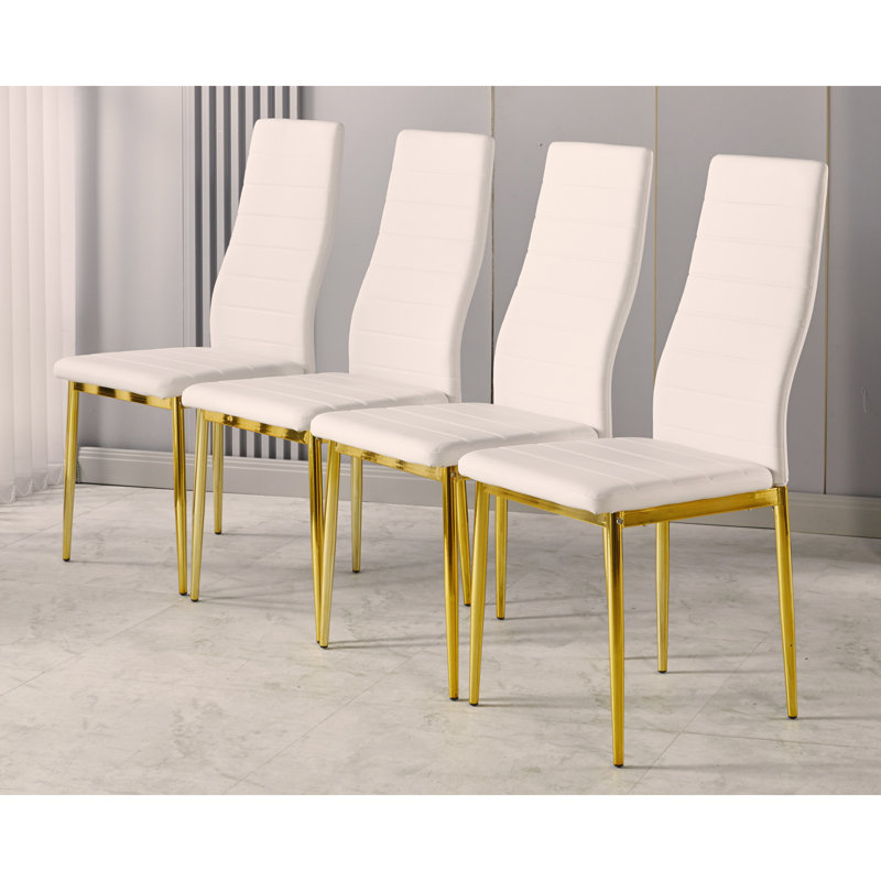ensemble de 4 chaises, couleur dorée, siège blanc