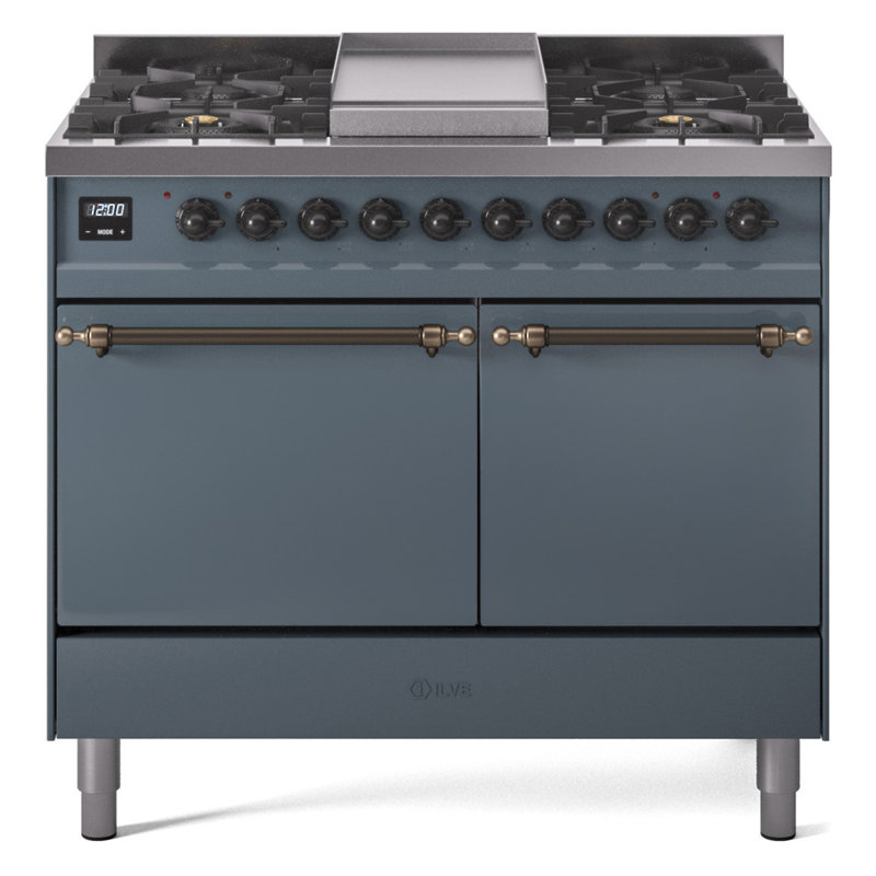 Cuisinière à double combustible de 40 po avec 6 brûleurs scellés et plaque chauffante ILVE Nostalgie II Series (porte pleine)