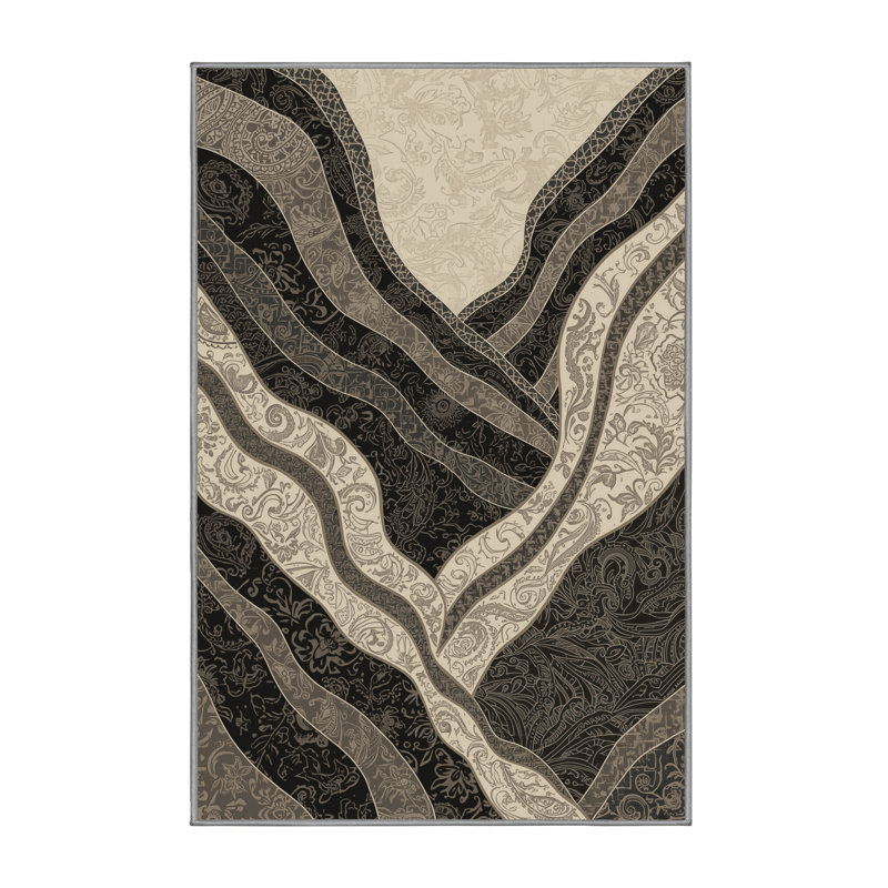 Tapis oriental gris lavable à la machine Paxon Classic - reliure grise, 2 pi x 3 pi