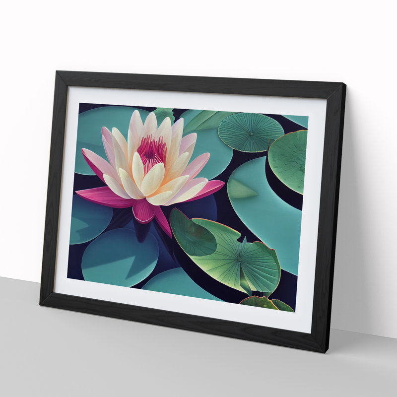 Shimmering Water Lily Flower - Framed Print, Black, 34cm H x 46cm W x 2cm D