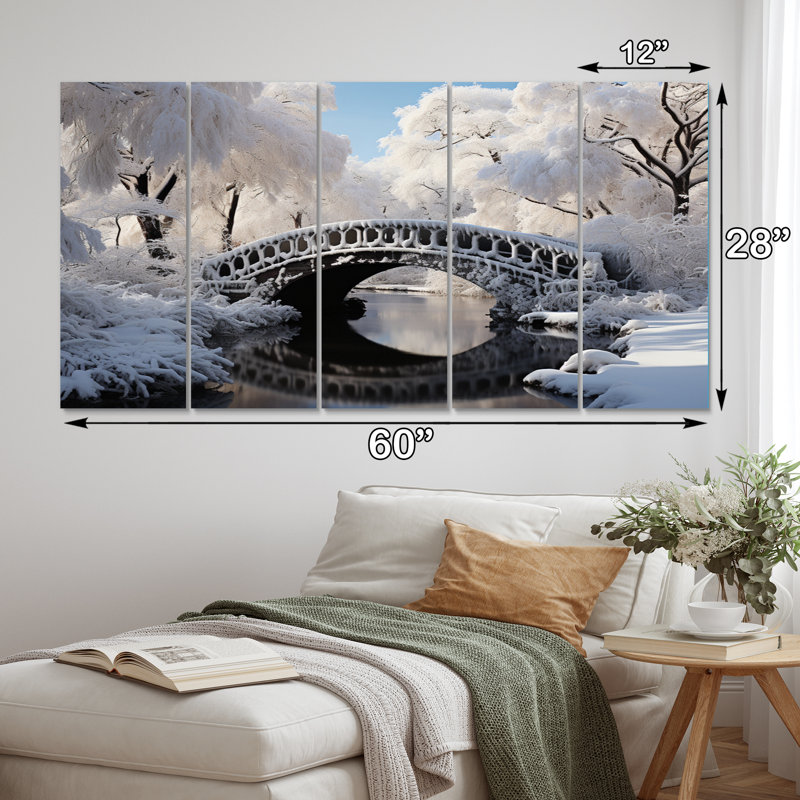 «Winter Landscape Snowy Bridges II», impression sur toile de paysages - 5 panneaux égaux