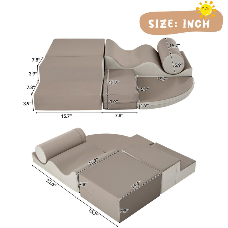 Ensemble de jeu en mousse souple 6 pièces pour enfants, escalade, rampe, tapis et tapis, Gris