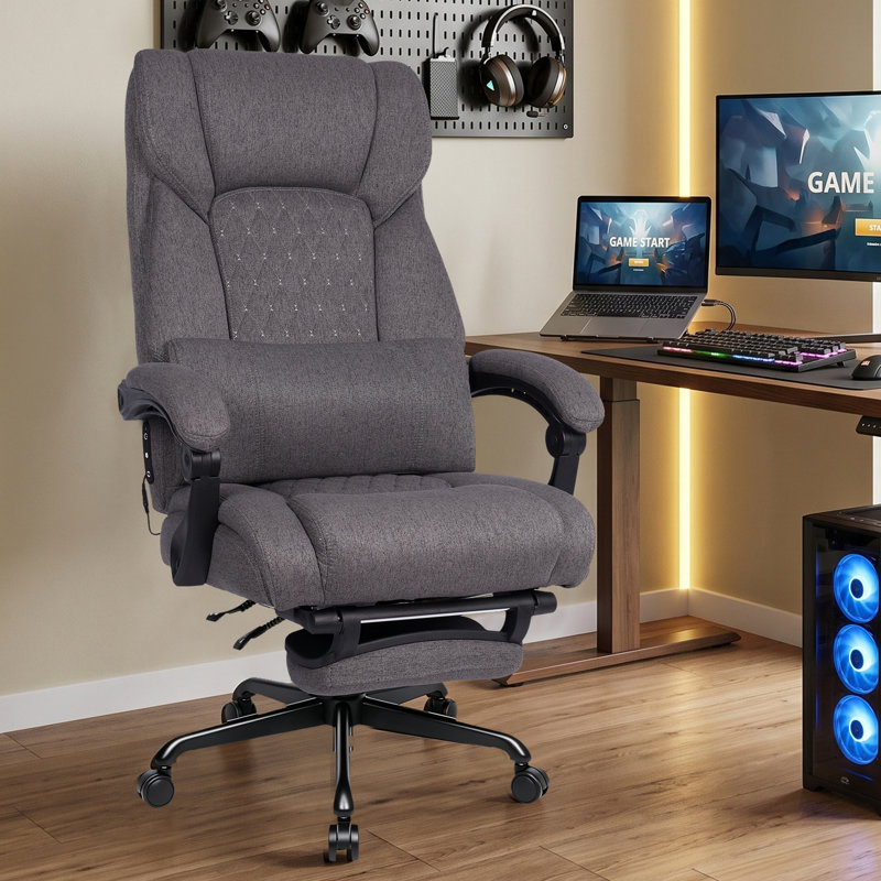 Fauteuil de direction chauffant avec repose-pieds, Gris
