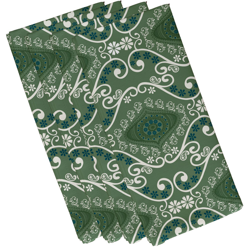 Harrel Polyester Abstract Square Napkin, Green