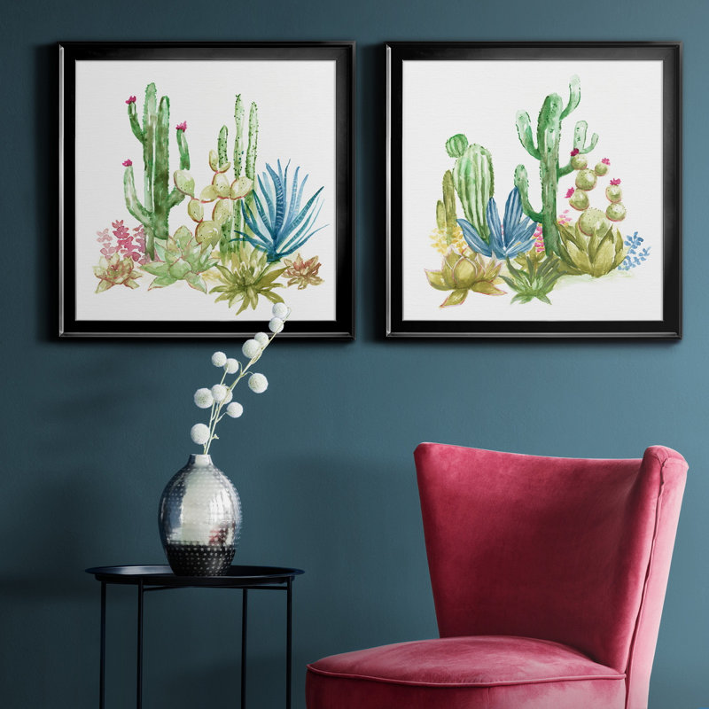 «Cactus Vignette I», reproduction de photo sur toile 2 pièces, H 26,5 po x l 53 po x P 1,5 po, Noir