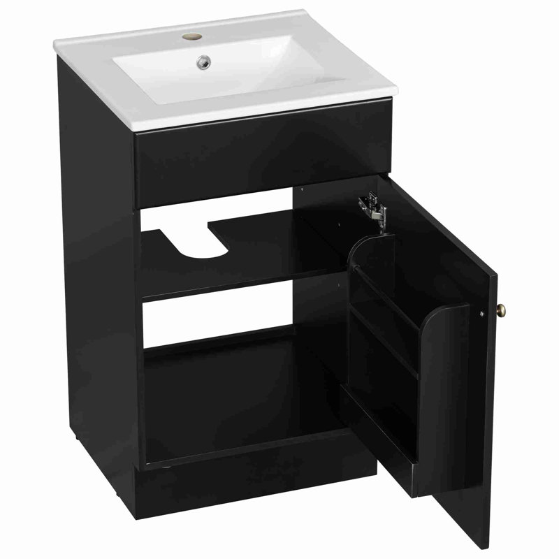 Bathroom Vanity with Adjustable Shelf, Black, Gold