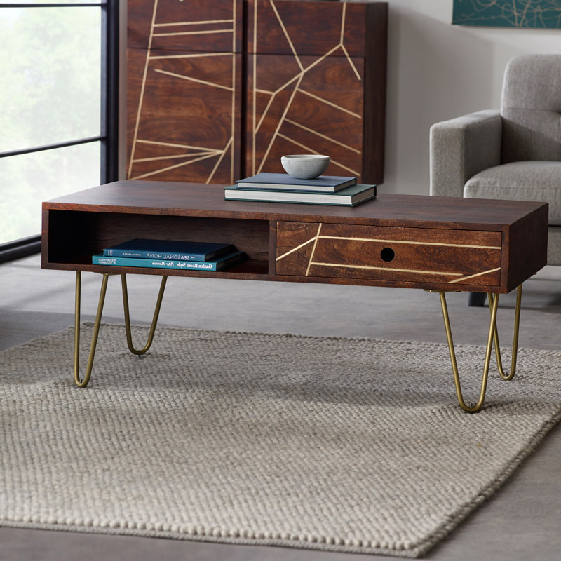 Rosewood Four Leg Coffee Table with Storage, Dark Walnut