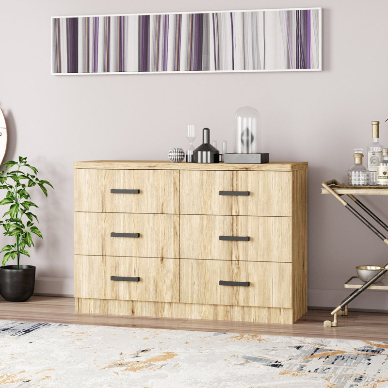 Commode 6 tiroirs Barstis, Chêne naturel
