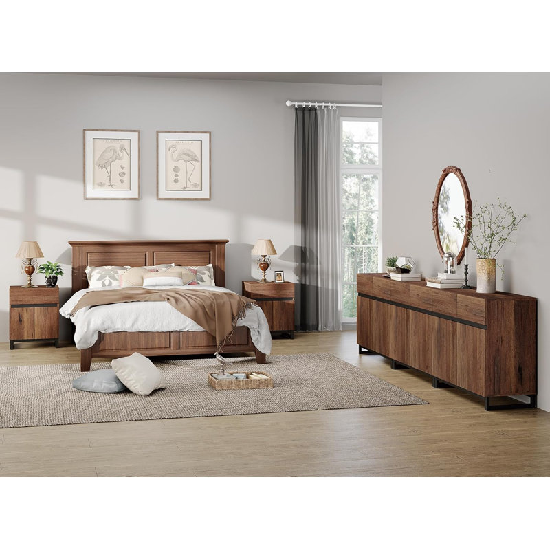 Nellie 3-Piece Modern Storage Furniture Set, Entertainment Center For Tvs Up To 100 Inches, 2 Nightstands With Drawers And Cabinets For Bedroom