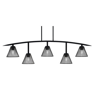 Kurve 5 Light Bar Shown In Matte Black Finish With 7" Matte Black Cone Mesh Metal Shades