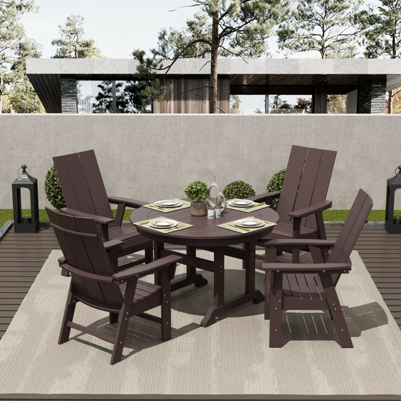 Joubert 4 - Person Patio Dining Set Umbrella Hole Included Round Table, Dark Brown