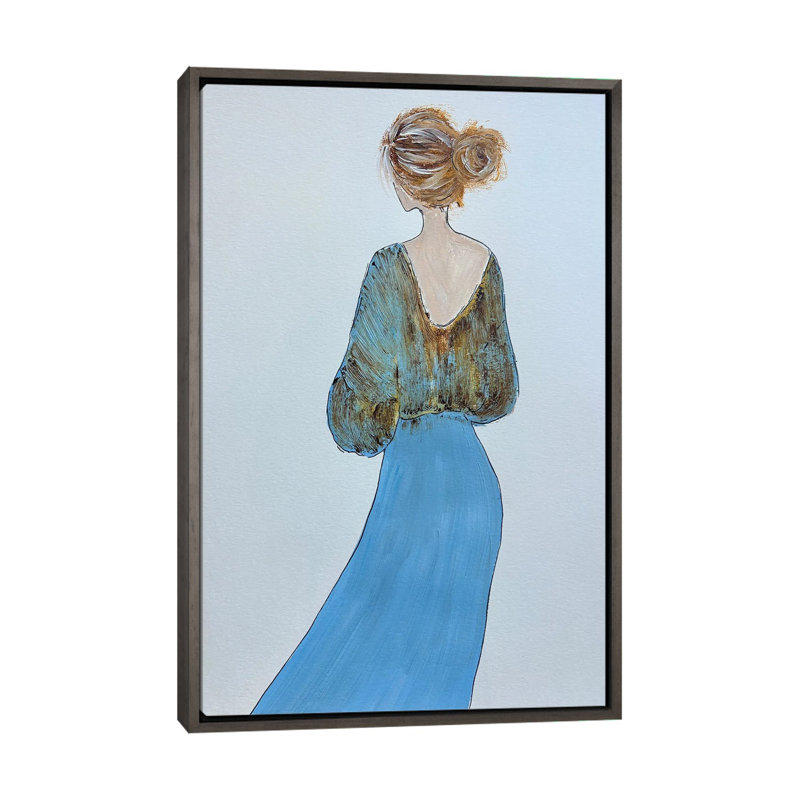 Lady In Dress  , 60" H x 40" W, Floater Framed Print Canvas without Mat, Gray