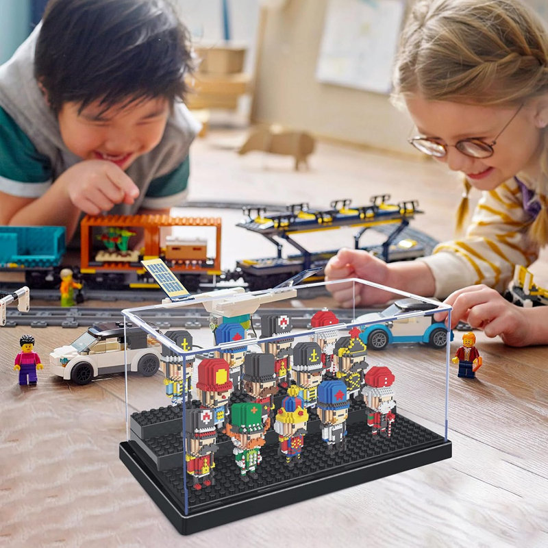 2Pcs 3-Steps Acrylic Minifigures Display Case Stackable Dustproof Collectibles Box, Black