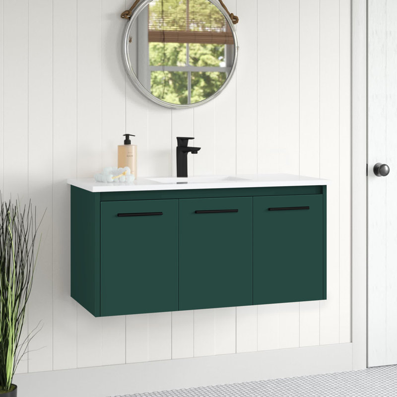 Goodfellow 39.76'' Single Bathroom Vanity with Engineered Marble Top, Green