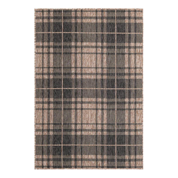 Tatasha Plaid Power Loom Polypropylene Plastic Indoor/Outdoor Area Rug in Black/Brown