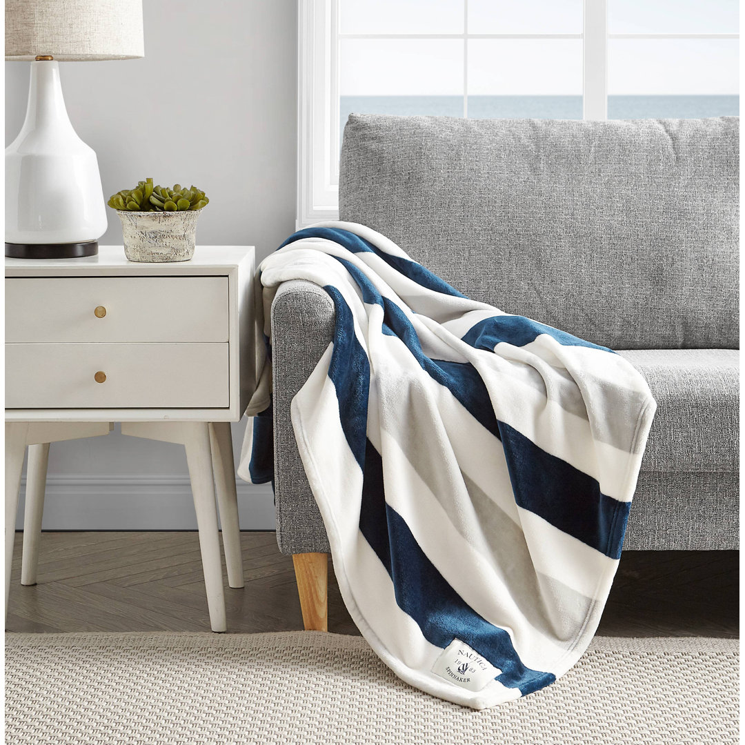 Nautica Awning Stripe Ultra Soft Plush Throw Blanket Nautica 