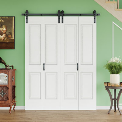 Porte coulissante intérieure double à 4 treillis de style garde-robe H 84 po, porte de grange pliable pour garde-manger et garde-robe avec trousse de quincaillerie d'installation