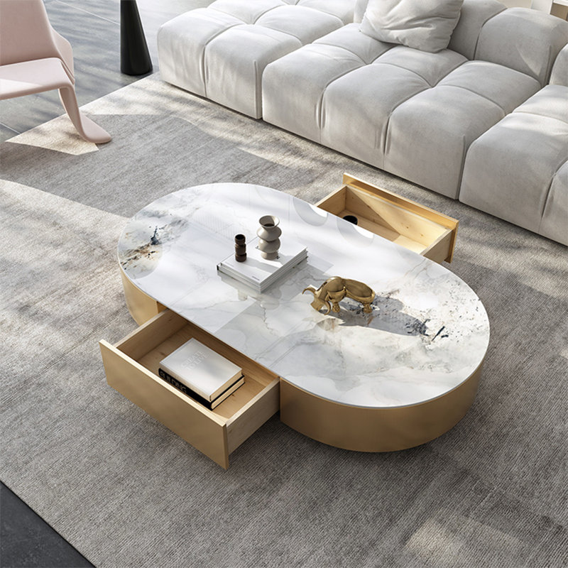 Table basse Modern, H 12,6 po x L 51,2 po x l 27,6 po, Doré